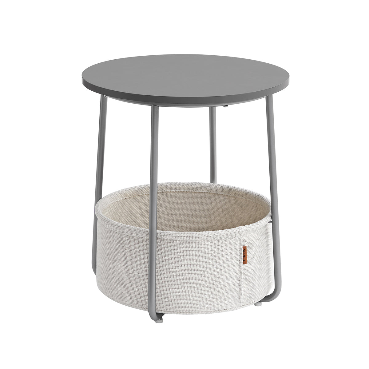 Furnstar Ronde Bijzettafel met Stoffen Opbergmand - Moderne Salontafel - Nachtkastje voor Woonkamer en Slaapkamer 45×45×51cm