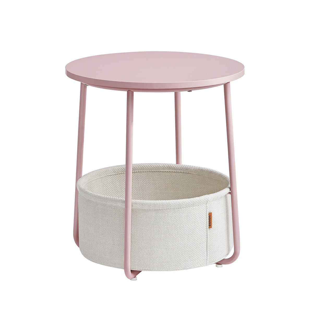 Furnstar Ronde Bijzettafel met Stoffen Opbergmand - Moderne Salontafel - Nachtkastje voor Woonkamer en Slaapkamer 45×45×51cm