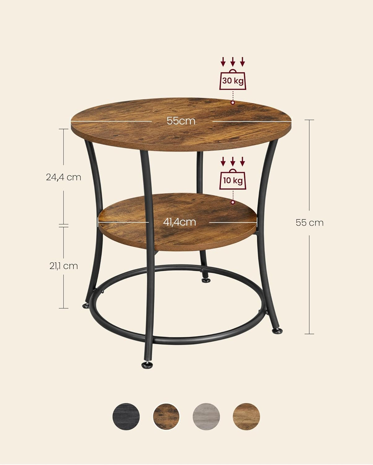 FurnStar bijzettafel - 2 planken - 55x55x55cm - Bruin