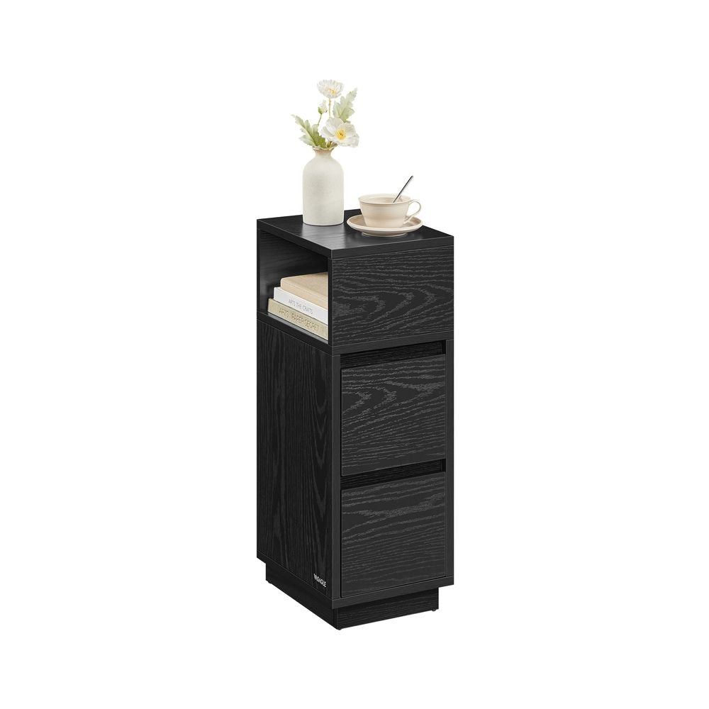 FurnStar - Nachtkastje - Slank bijzettafeltje met LED-verlichting - USB-A & USB-C poort - 1 lade & open vak - Voor slaapkamer & woonkamer - 30 x 25 x 59,5 cm