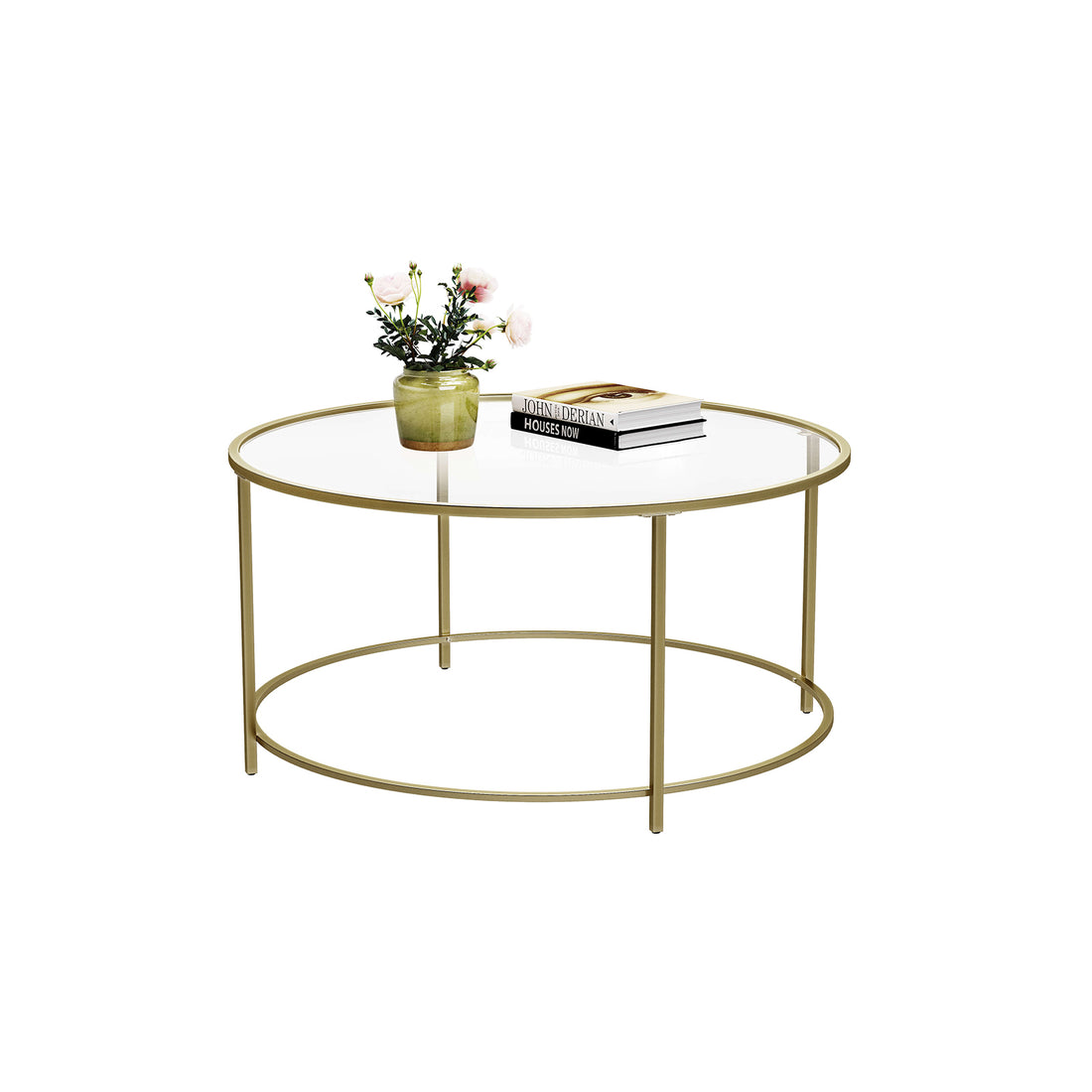 FurnStar Ronde Salontafel – Gehard Glas – Modern Design- Bijzettafel - 84x84x45.5cm – Goud