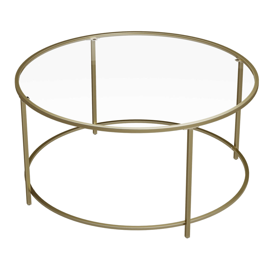 FurnStar Ronde Salontafel – Gehard Glas – Modern Design- Bijzettafel - 84x84x45.5cm – Goud