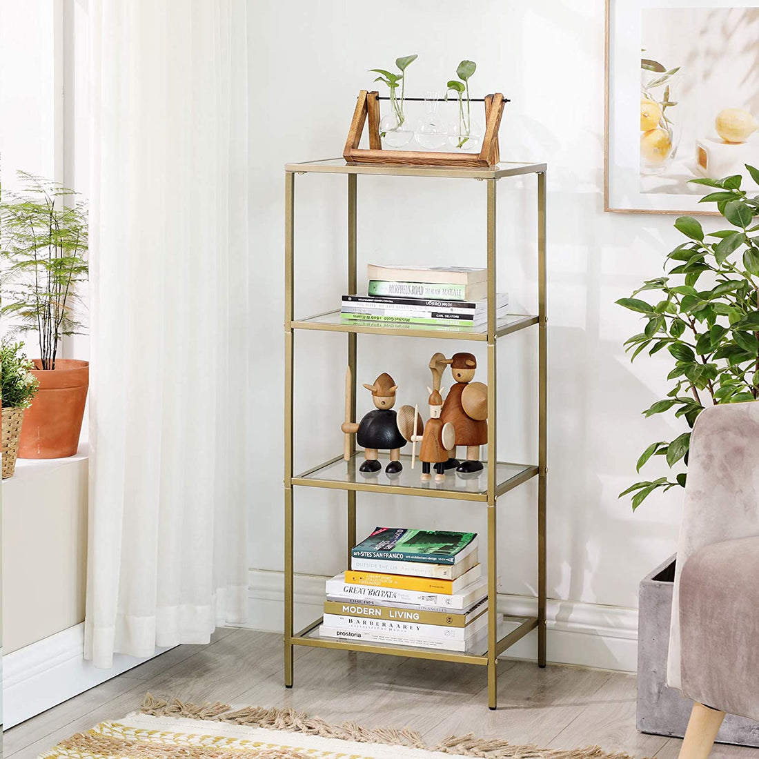 FurnStar boekenkast - Staande Vakkenkast - 40x30x95cm - Gold