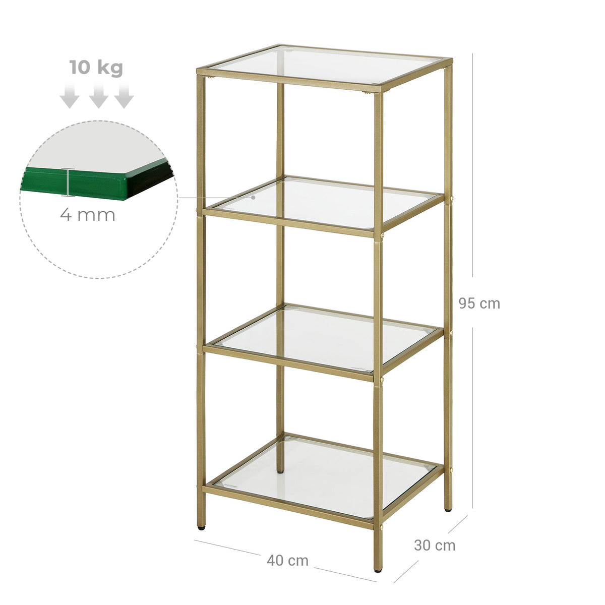 FurnStar boekenkast - Staande Vakkenkast - 40x30x95cm - Gold
