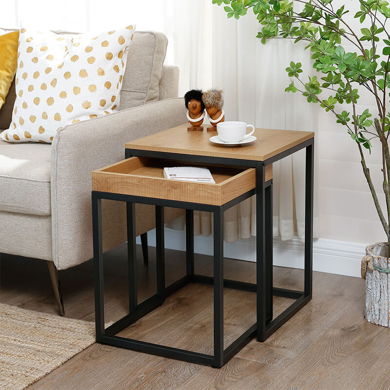 FurnStar bijzettafel - Set van 2 - 45x40x55cm/40x38x51cm - Bruin