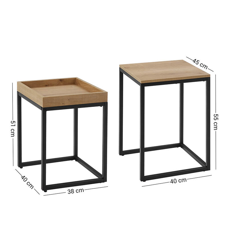 FurnStar bijzettafel - Set van 2 - 45x40x55cm/40x38x51cm - Bruin