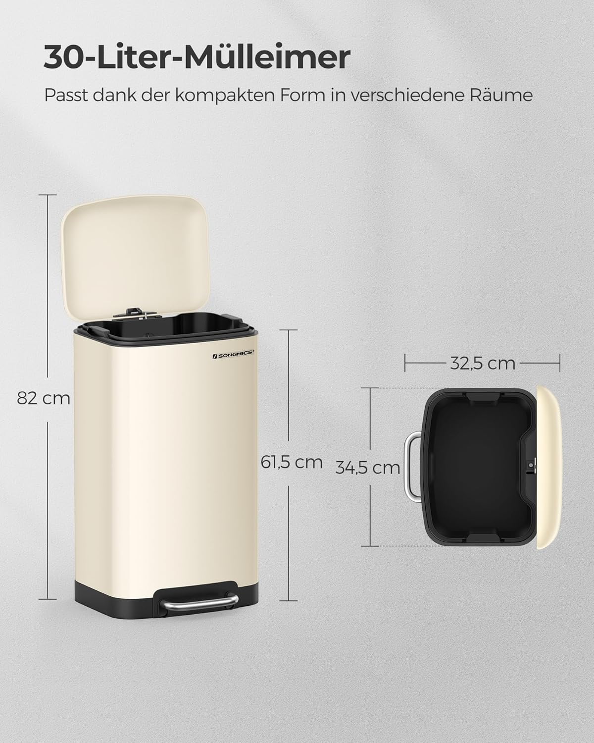 FurnStar - Pedaalemmer 30 Liter  – Soft Close – Kunststof Binnenemmer – Geurcontrole