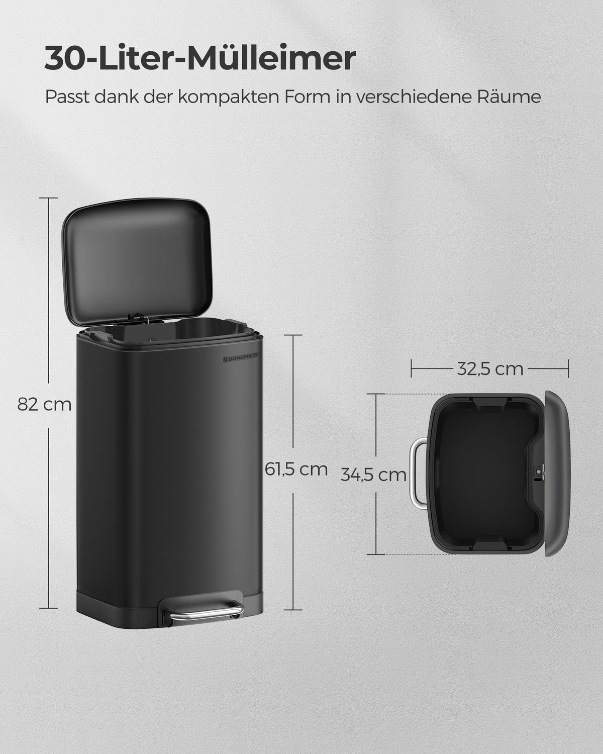 FurnStar - Pedaalemmer 30 Liter  – Soft Close – Kunststof Binnenemmer – Geurcontrole