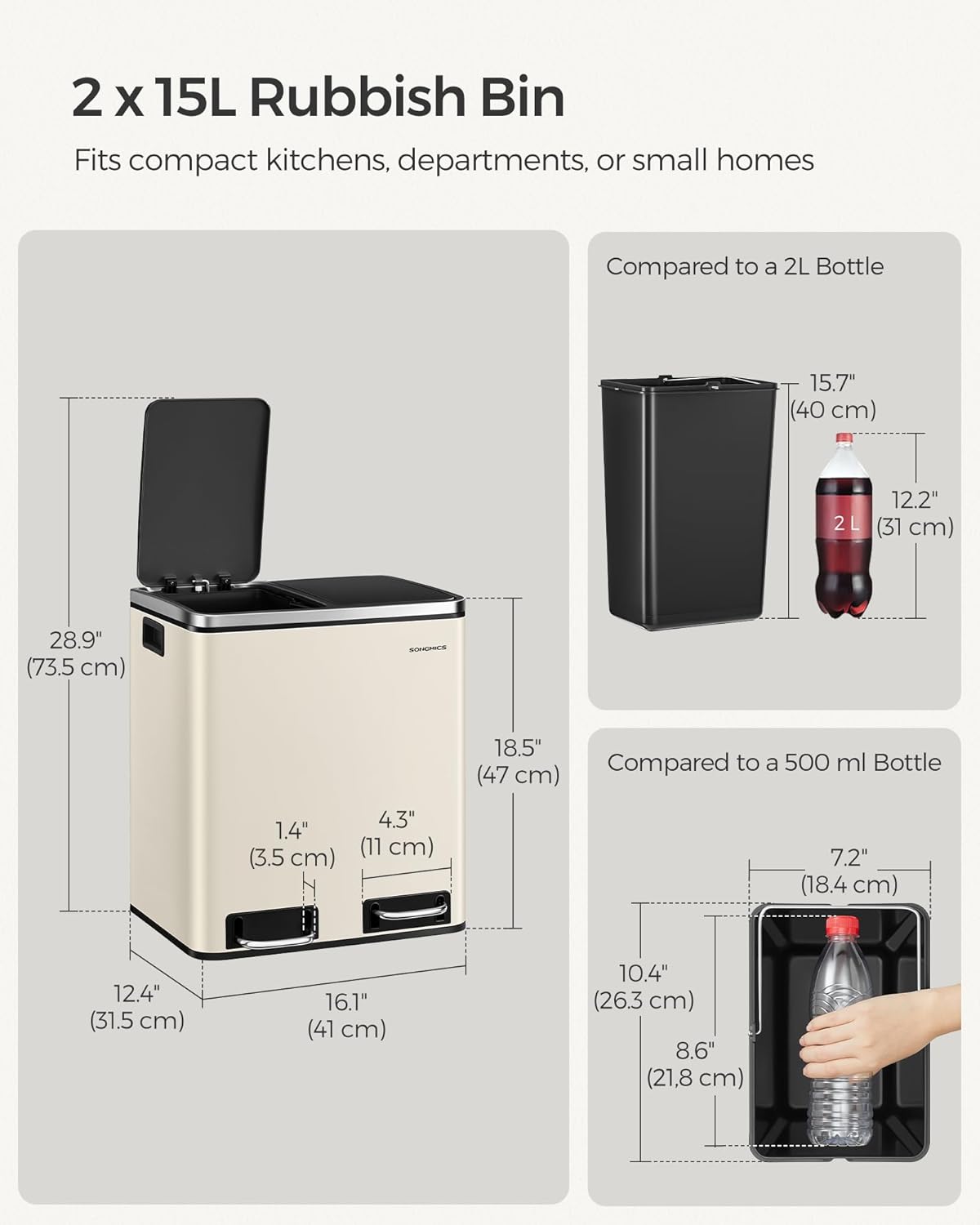 FurnStar Pedaalemmer 30L – Afvalscheidingssysteem – 2 x 15L – Softclose – Luchtdicht