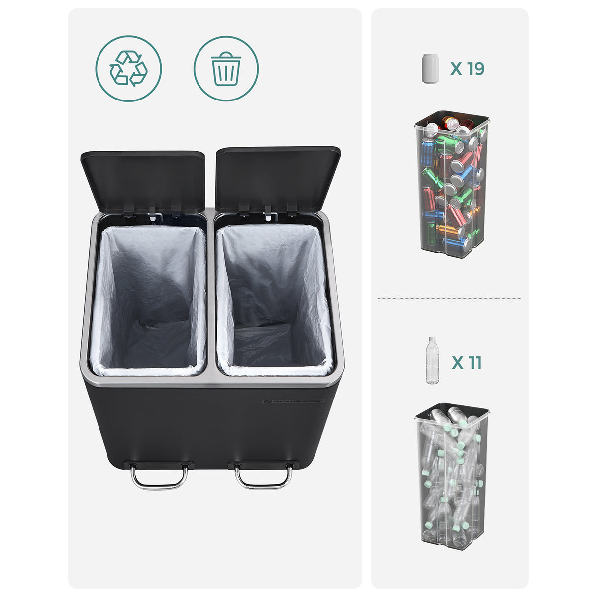 FurnStar Pedaalemmer 30L – Afvalscheidingssysteem – 2 x 15L – Softclose – Luchtdicht