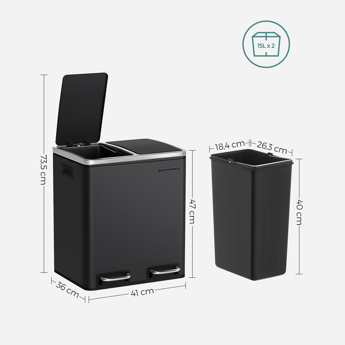 FurnStar Pedaalemmer 30L – Afvalscheidingssysteem – 2 x 15L – Softclose – Luchtdicht