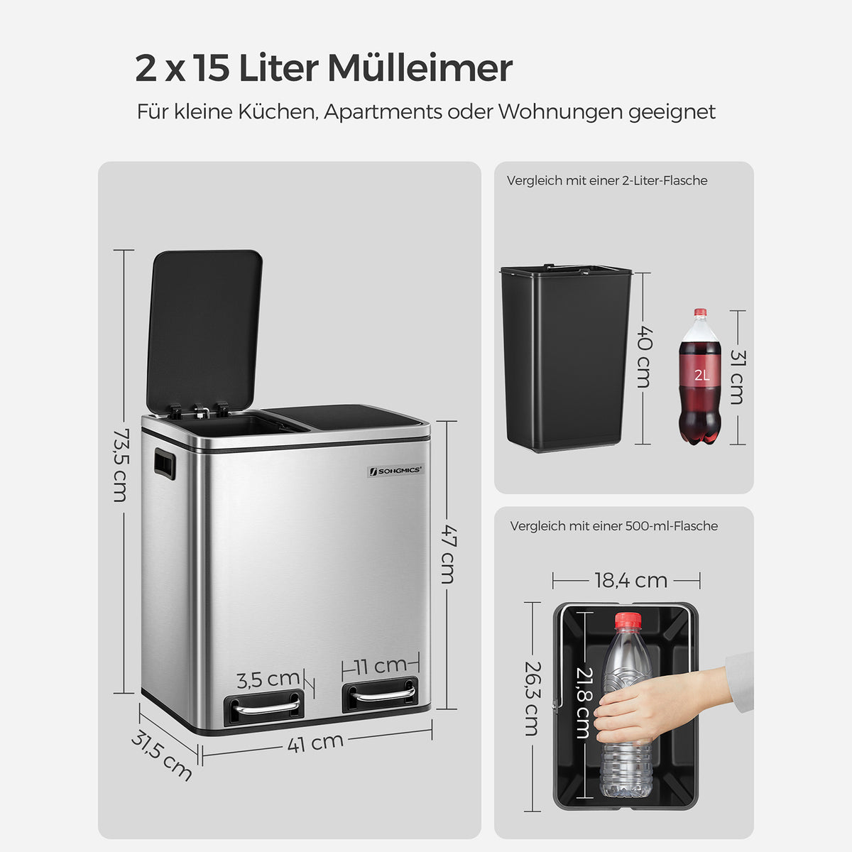 FurnStar Pedaalemmer 30L – Afvalscheidingssysteem – 2 x 15L – Softclose – Luchtdicht