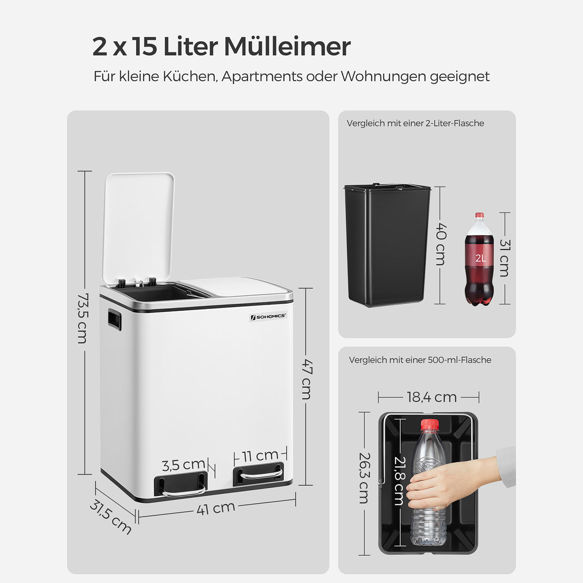 FurnStar Pedaalemmer 30L – Afvalscheidingssysteem – 2 x 15L – Softclose – Luchtdicht