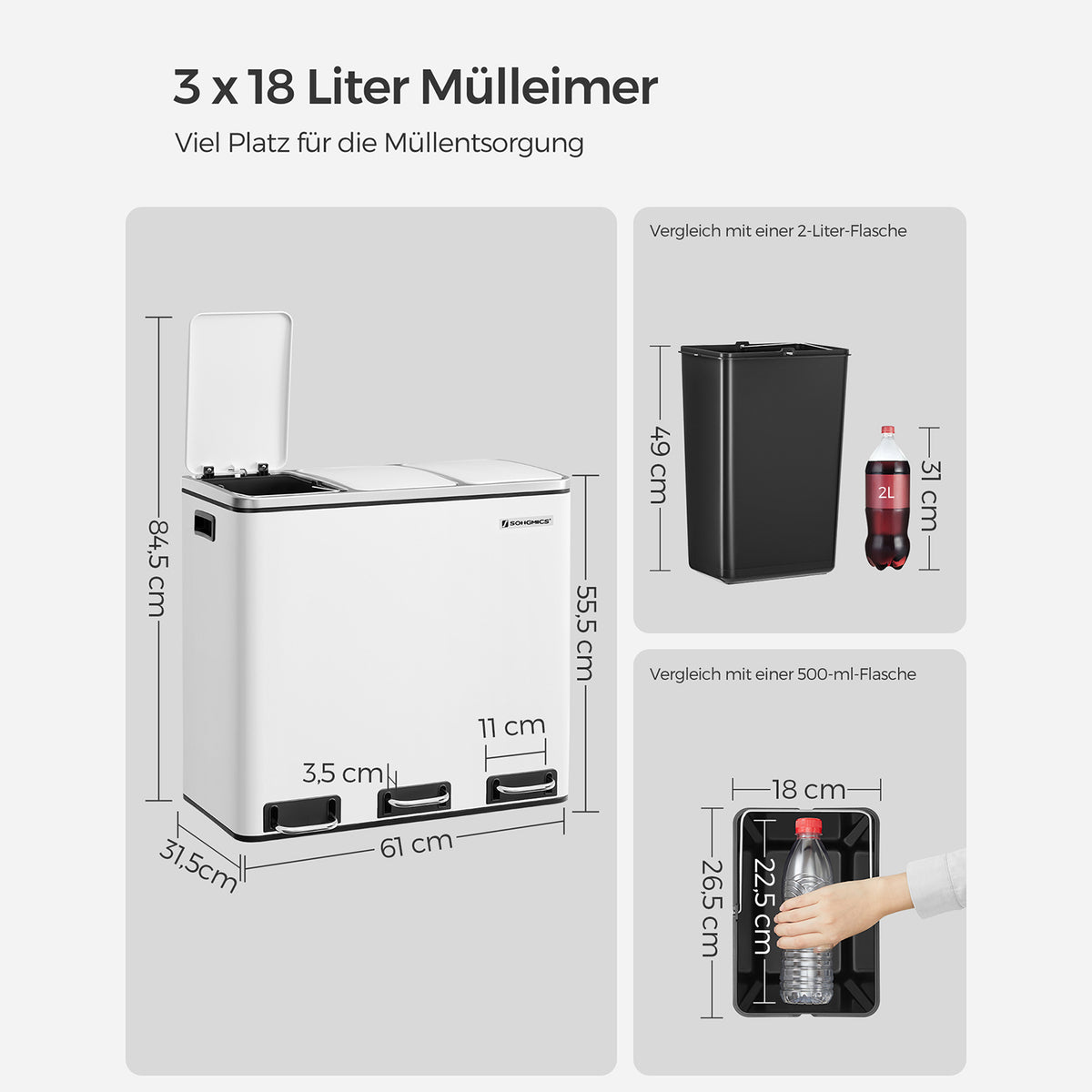 FurnStar prullenbak 3x18L - 54L - 3 Vakken - Afvalscheiding