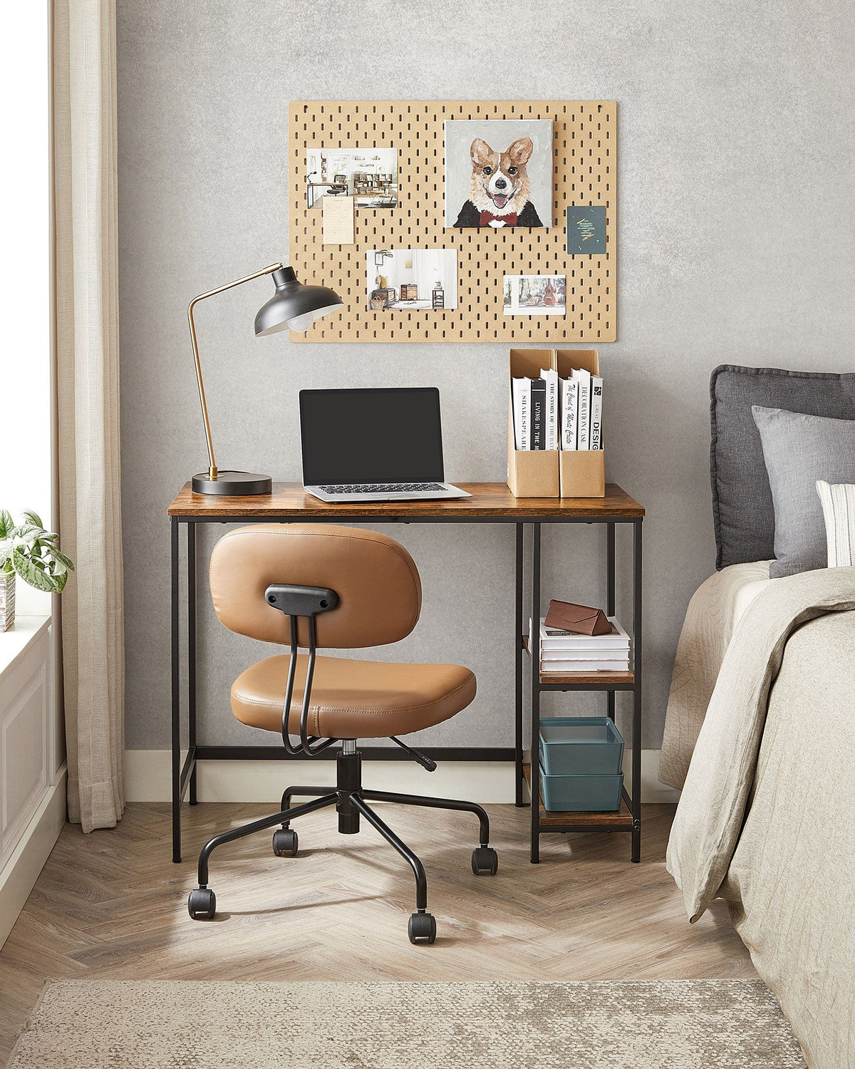 FurnStar - Bureau - Computertafel - Pc-tafel - Bureautafel - Met 2 planken aan de rechter- of linkerkant - Voor kantoor - Woonkamer - Stalen frame - Industrieel design - 50D x 100B x 76H cm