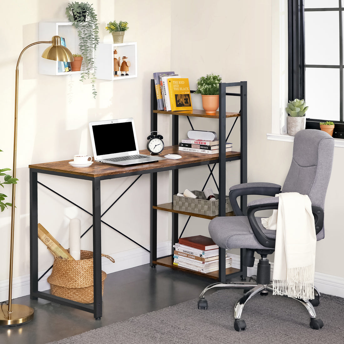 FurnStar bureau - Boekenkast - 120x119.3x60 cm - Bruin