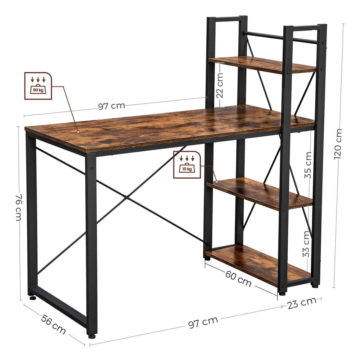 FurnStar bureau - Boekenkast - 120x119.3x60 cm - Bruin