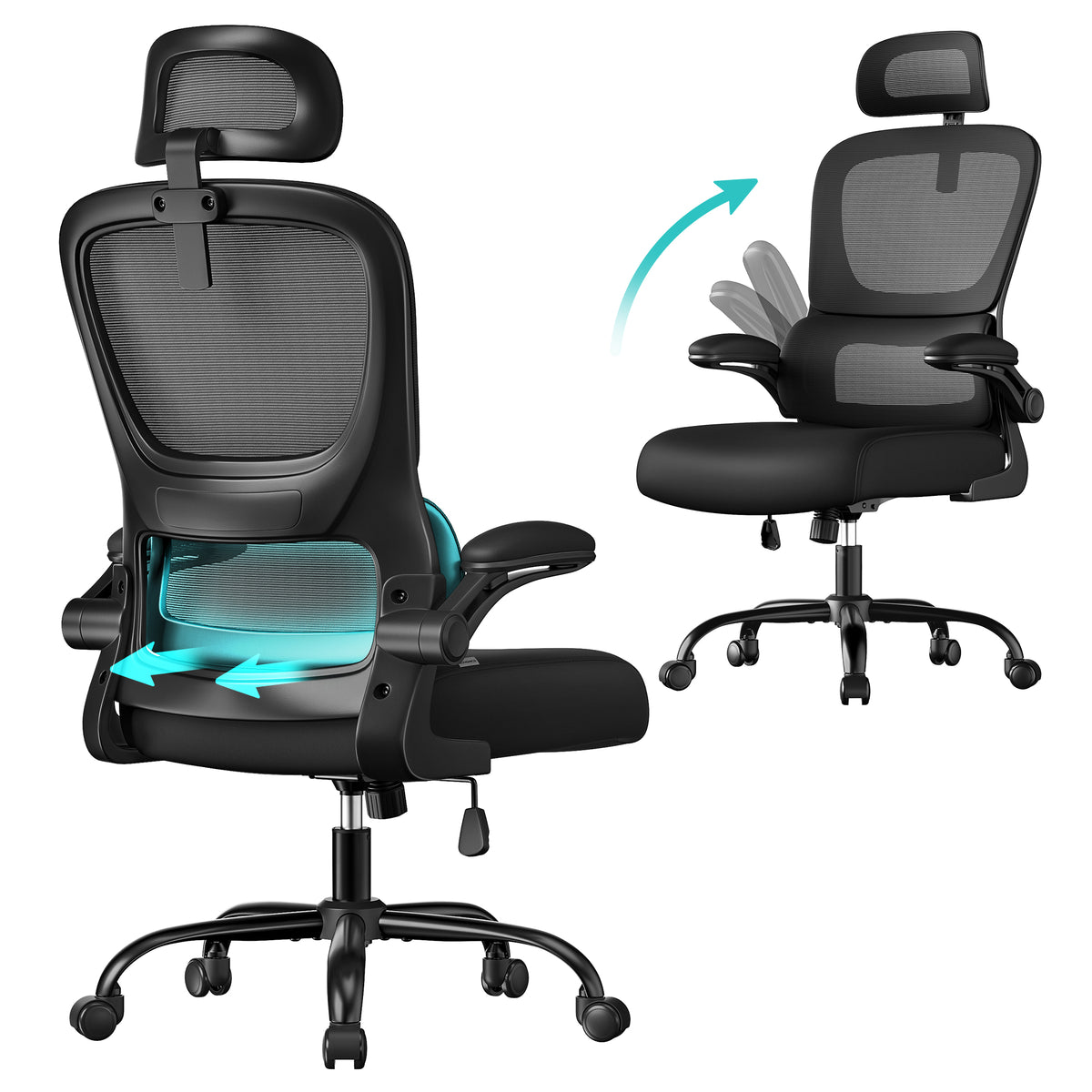 Ergonomische Bureaustoel – Netstoel met Dubbellaags Mesh – Verstelbare Hoofdsteun & Adaptieve Lendensteun