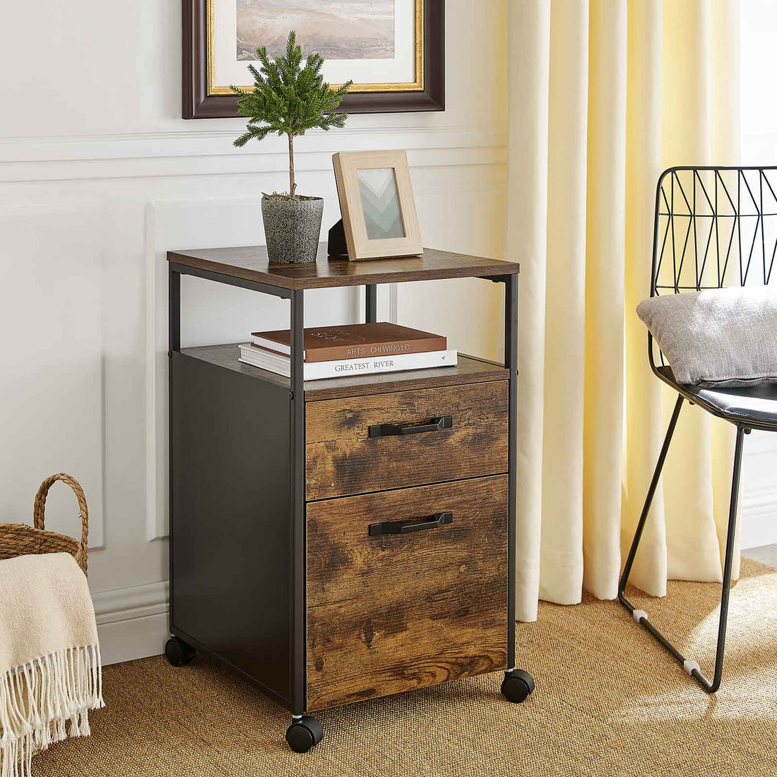 FurnStar nachtkastje - Met wielen - Commode - 42x44x66.5cm - Bruin