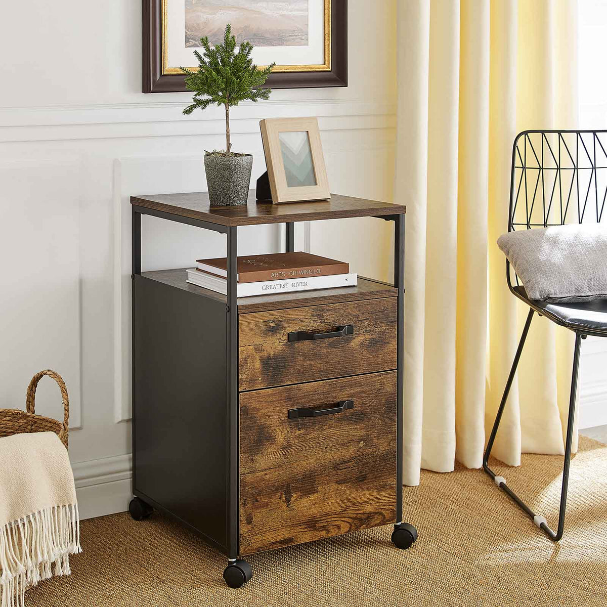 FurnStar nachtkastje - Met wielen - Commode - 42x44x66.5cm - Bruin