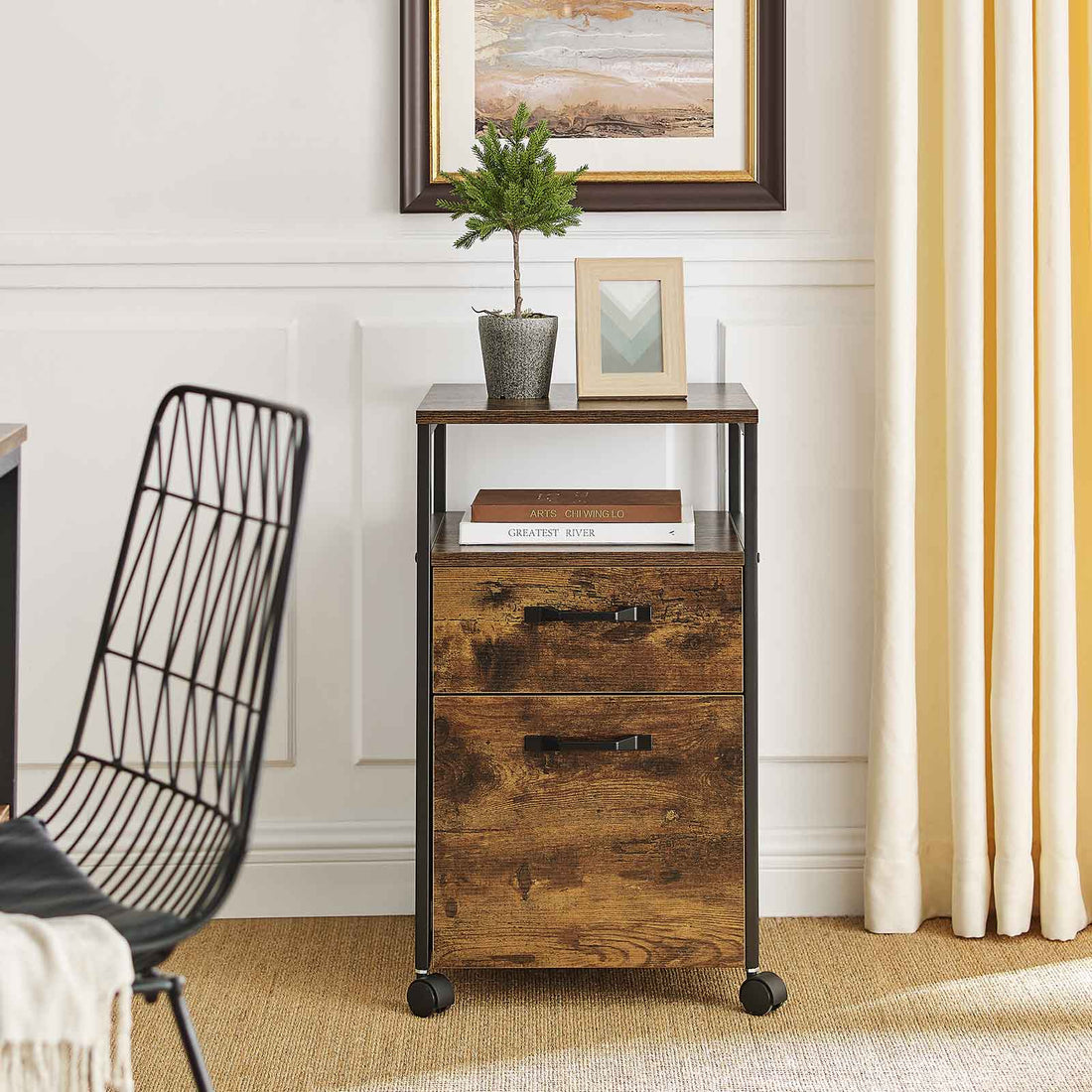 FurnStar nachtkastje - Met wielen - Commode - 42x44x66.5cm - Bruin