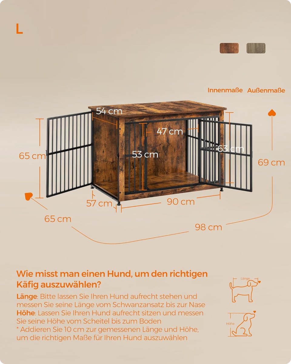 FurnStar -  Hondenbench L -Kooi -  Binnen voor Honden tot 32 kg - Gesloten Bodem - 2 Deuren