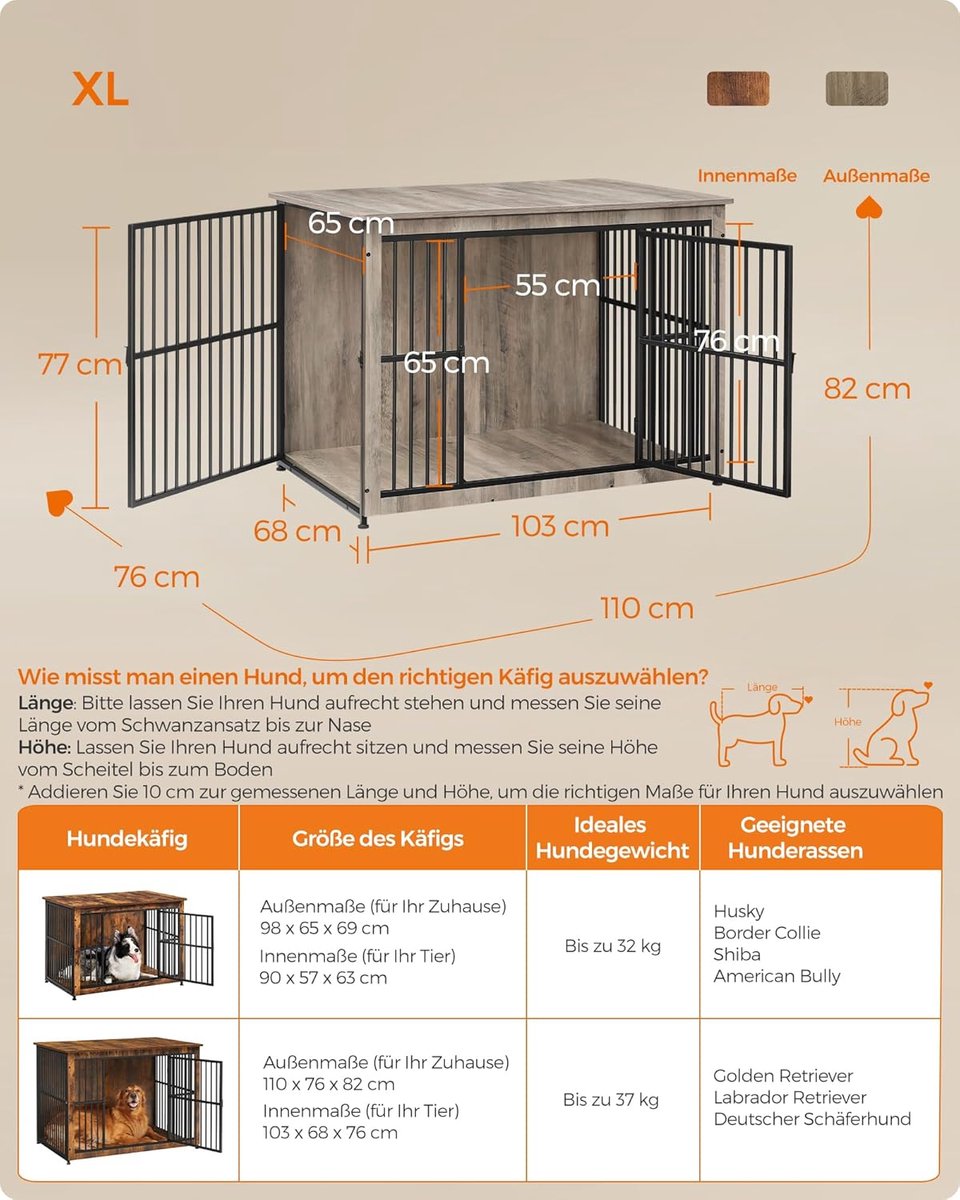 FurnStar - Hondenbench XL - Kooi - Binnen voor Honden tot 37 kg - 2 Deuren