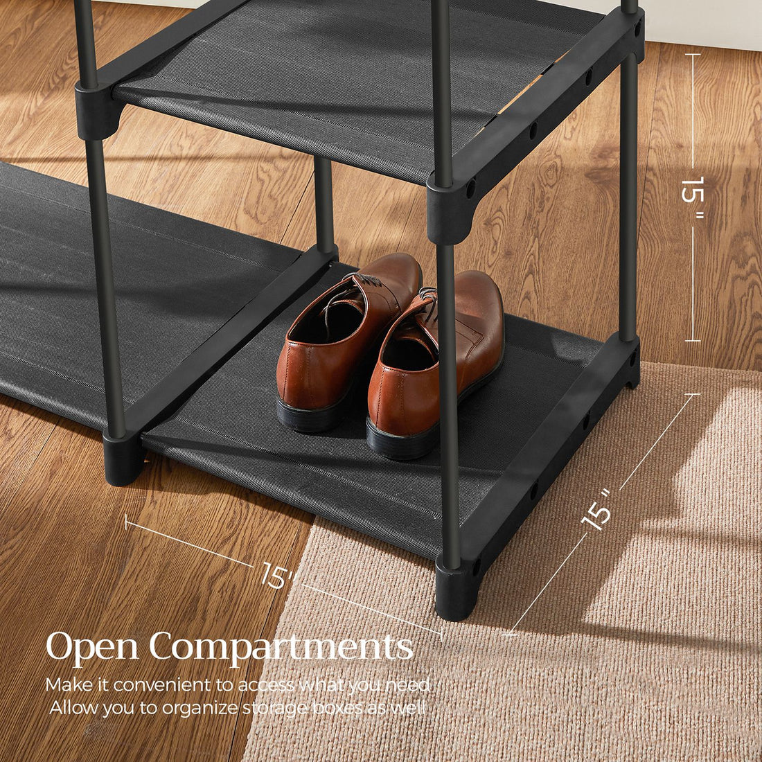 FurnStar - Garderobekast - Vrijstaande kledingkast - Opvouwbaar - Kledingrek met legplanken - Kapstok - Opbergrek - Slaapkamer - Stevig - 112x43x165 cm - Zwart