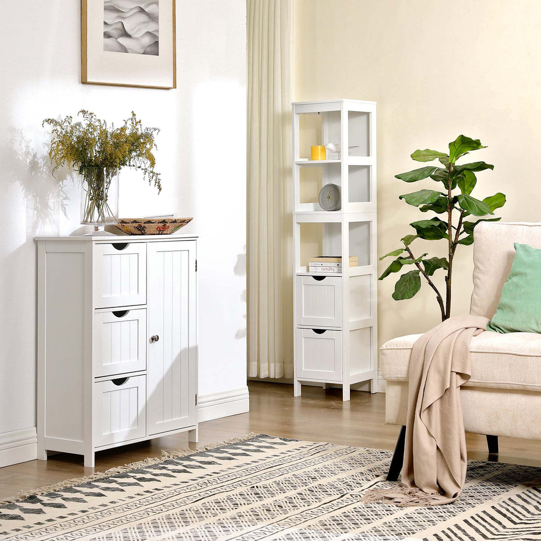 FurnStar badkamerkast - 2 Laden - 30x30x141.5cm – Wit