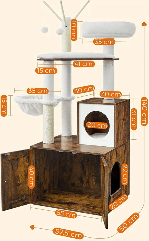 Azuru 2-in-1 Kattenboom met Krabpaal en Kattenbak – Krabpaal voor Kleine en Grote Katten