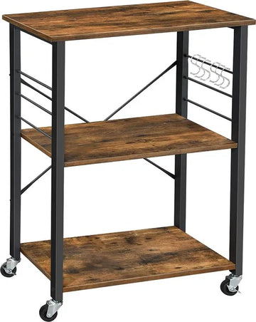 AZURU Industriële keukentrolley op Wieltjes – Bijzettafel Metaal met Hout – Tafel - Zwart