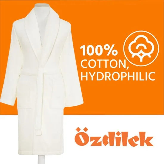 Badjas 100% Turks Katoen Badjas, S/M - Unisex ochtendjas, Absorberende Badjassen met Shawlkraag voor Vrouwen & Mannen 1st - Grijs – Crème