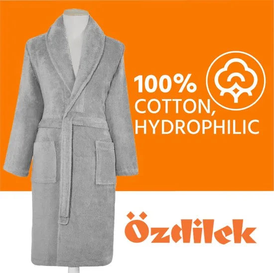 Badjas 100% Turks Katoen Badjas, XL Unisex Kleedjas, Absorberende Badjassen met Sjaalkraag voor Vrouwen & Mannen - Grijs