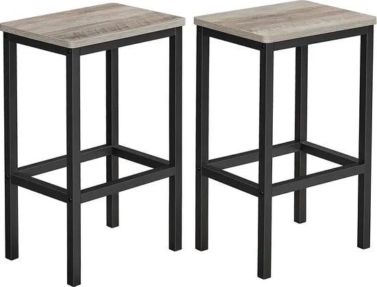 Barkruk, 2-delige set, barstoelen, keukenstoelen, voor keuken, woonkamer, eetkamer, industrieel design, grijpzwart LBC065B02