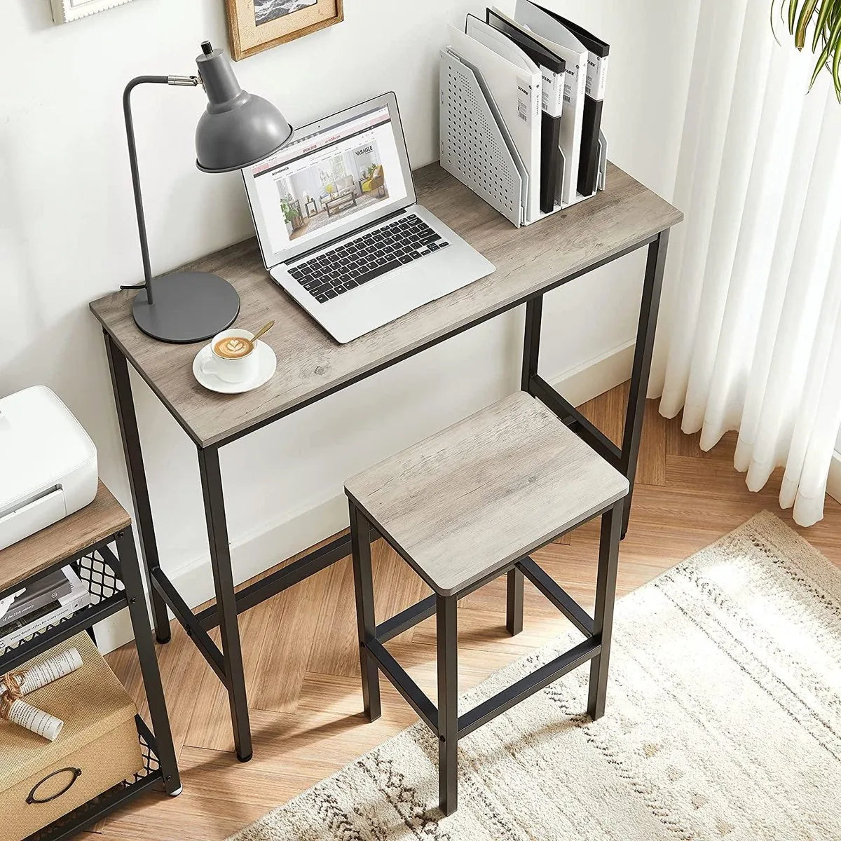 Barkruk, 2-delige set, barstoelen, keukenstoelen, voor keuken, woonkamer, eetkamer, industrieel design, grijpzwart LBC065B02