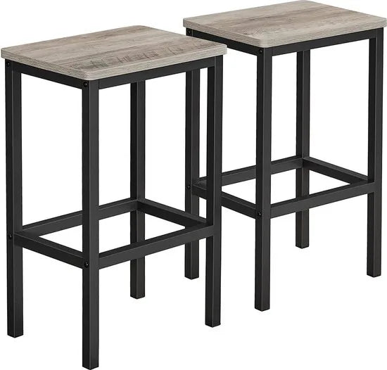 Barkruk, 2-delige set, barstoelen, keukenstoelen, voor keuken, woonkamer, eetkamer, industrieel design, grijpzwart LBC065B02