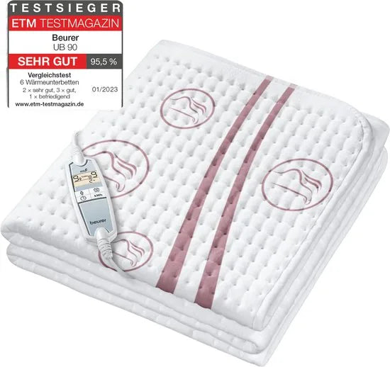 Beurer Elektrische onderdeken 1 persoons - Elektrische deken 150x80cm - 2 Warmtezones - BSS (Beurer Safety System) - ECO Control - Fleece/Katoen - Wit