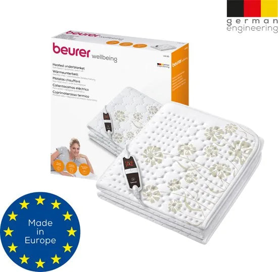 Beurer Elektrische onderdeken 1 persoons - Elektrische deken 150x80cm - Onderdeken - Snelle opwarming - BSS (Beurer Safety System) - Ademend fleece - Wit