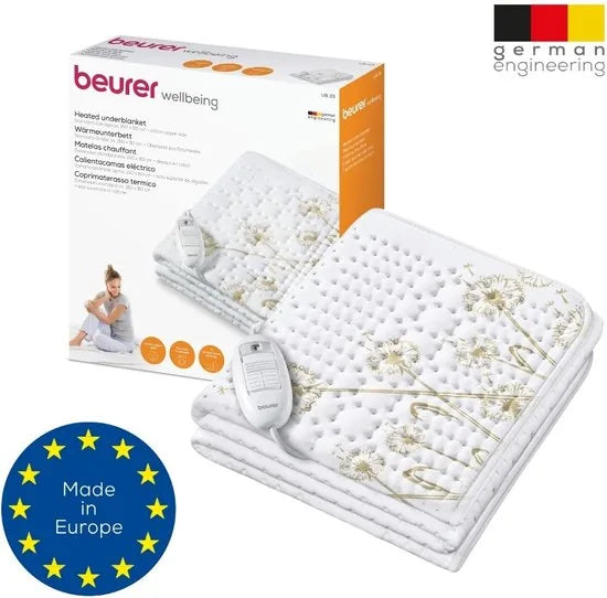 Beurer Elektrische onderdeken 1 persoons - Elektrische deken 150x80cm - Onderdeken - Snelle opwarming - BSS (Beurer Safety System) - Fleece/Katoen - Wit