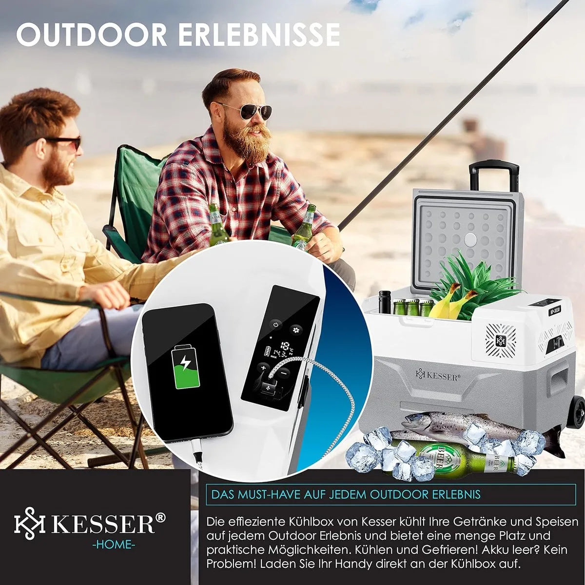 FurnStar compressorkoelbox 30 liter blauw – compacte vriezer voor auto en camper – Grijs