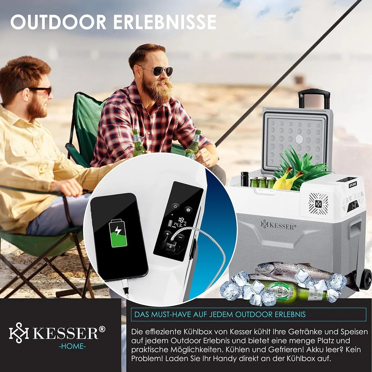 FurnStar compressorkoelbox 50 liter blauw – koelen en vriezen tot -20 °C – Grijs