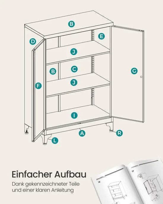 Dossierkast – Multifunctionele Kantoorkast met 2 Deuren – Afsluitbare Opbergkast van Staal – Voor Werkkamer of Woonkamer – 40D x 60B x 90H cm – Mat Wit