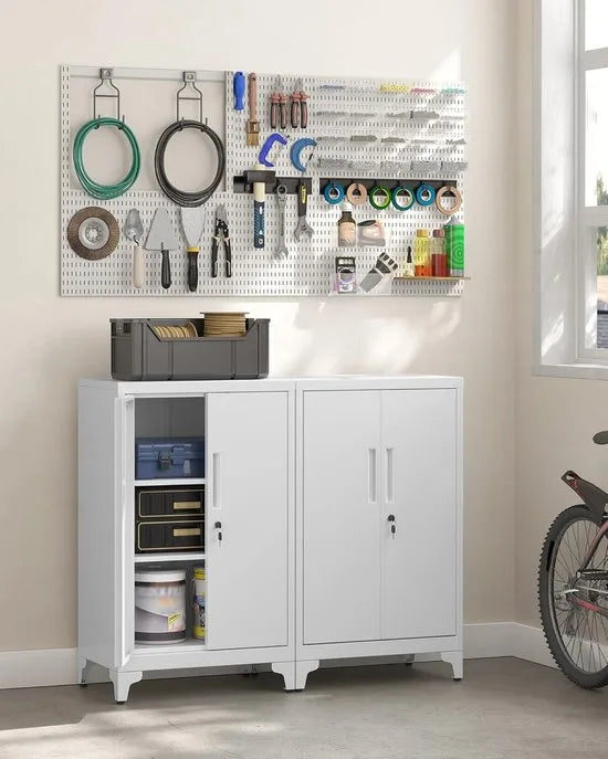 Dossierkast – Multifunctionele Kantoorkast met 2 Deuren – Afsluitbare Opbergkast van Staal – Voor Werkkamer of Woonkamer – 40D x 60B x 90H cm – Mat Wit