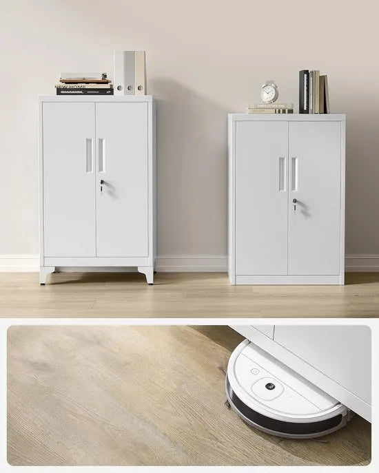 Dossierkast – Multifunctionele Kantoorkast met 2 Deuren – Afsluitbare Opbergkast van Staal – Voor Werkkamer of Woonkamer – 40D x 60B x 90H cm – Mat Wit