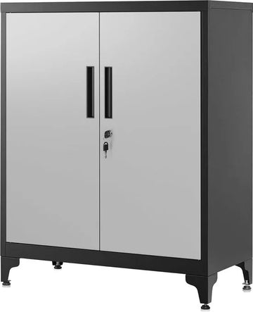Dossierkast - multifunctionele kast - kantoorkast met 2 deuren - kast afsluitbaar - opbergkast van staal - voor werkkamer - woonkamer - 40D x 80B x 90H cm - zilver en zwart