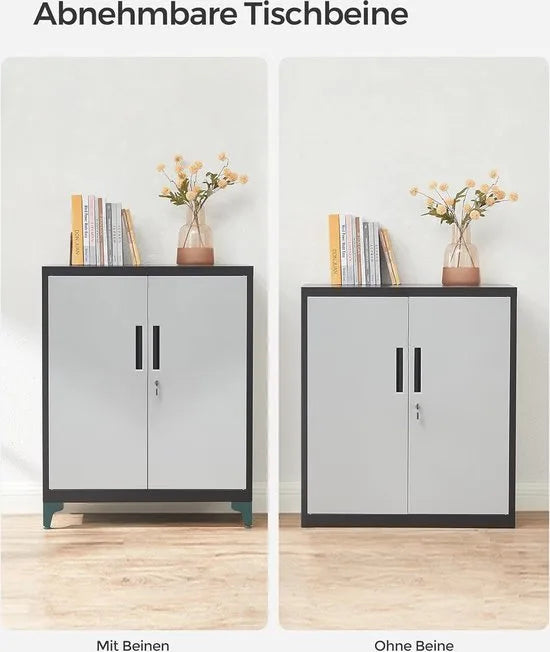 Dossierkast - multifunctionele kast - kantoorkast met 2 deuren - kast afsluitbaar - opbergkast van staal - voor werkkamer - woonkamer - 40D x 80B x 90H cm - zilver en zwart