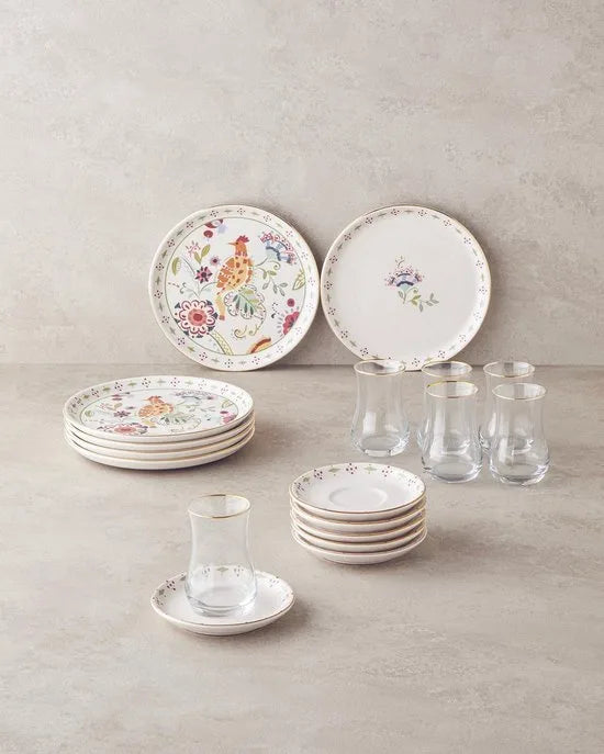 English Home -Enola Ontbijtset - Serviesset 2-Persoons - 8 delig - Kleurrijk Keramiek – Geel-blauw-wit English Home Angelo Seramik Gebakset 18-