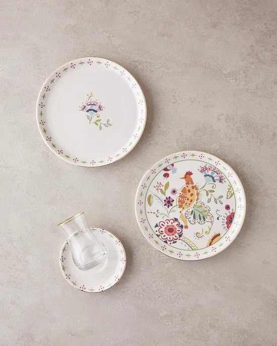 English Home -Enola Ontbijtset - Serviesset 2-Persoons - 8 delig - Kleurrijk Keramiek – Geel-blauw-wit English Home Angelo Seramik Gebakset 18-
