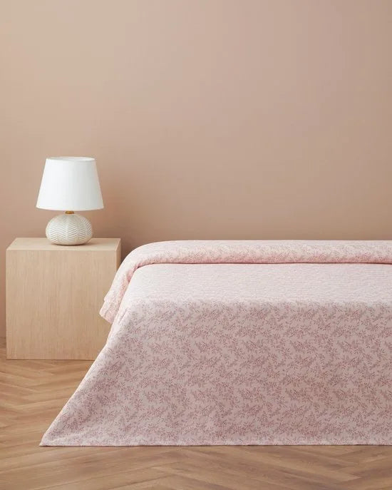 English Home Autumn Branch Katoenen Tweepersoons Bedsprei - Zomerdeken – – 100% Katoen – 210 GSM – 200x220 cm – Roze
