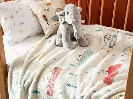 English Home baby deken - Auto's - 100x120 cm - Blauw – Beige